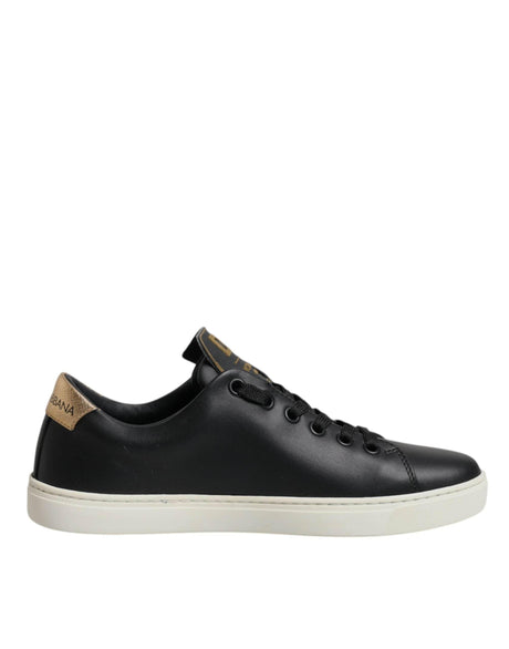 Dolce & Gabbana Black Leather Gold Red Heart Sneakers Shoes - Hilstor