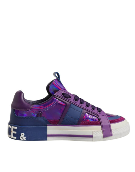 Dolce & Gabbana Purple Leather DG Logo Low Top Sneakers Shoes - Hilstor