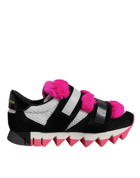 Dolce & Gabbana Black Pink Fur Embellished Sneakers Shoes - Hilstor