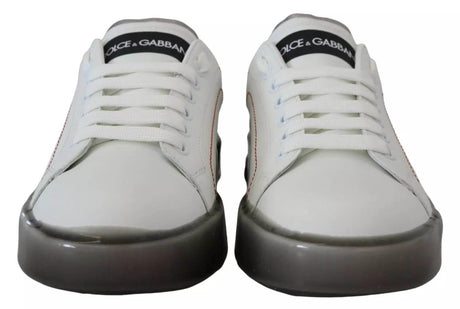 Dolce & Gabbana White Leather Portofino Sneakers Shoes - Hilstor