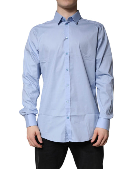 Dolce & Gabbana Light Blue Cotton GOLD Dress Formal Shirt - Hilstor