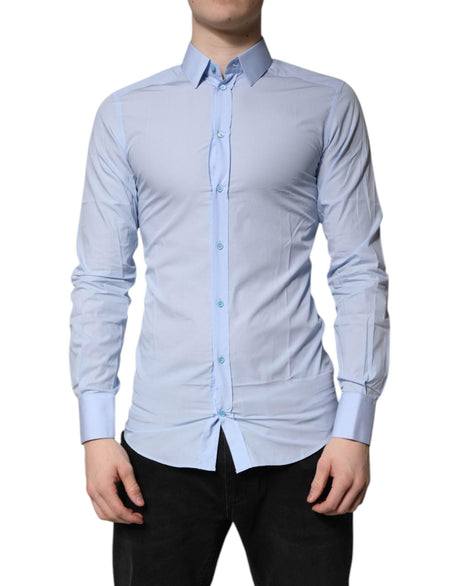 Dolce & Gabbana Light Blue Cotton GOLD Dress Formal Shirt - Hilstor