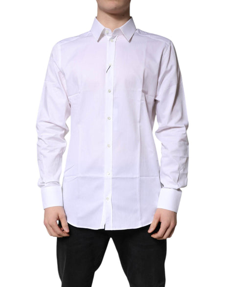 Dolce & Gabbana White Cotton Collared GOLD Dress Formal Shirt - Hilstor