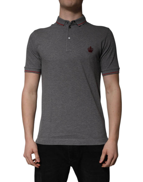 Dolce & Gabbana Gray Cotton Crown Collared Polo T-shirt - Hilstor