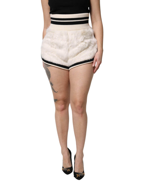 Dolce & Gabbana White Faux Fur High Waisted Hot Pants Short - Hilstor