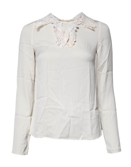 Dolce & Gabbana Cream Floral Lace Long Sleeves Blouse Top - Hilstor