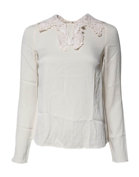 Dolce & Gabbana Cream Floral Lace Long Sleeves Blouse Top - Hilstor