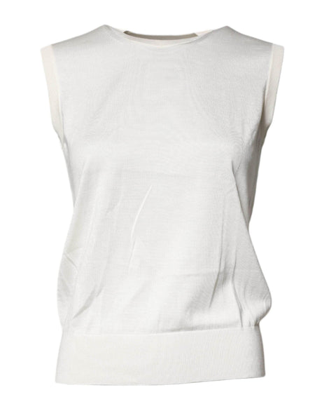 Dolce & Gabbana Cream Sleeveless Silk Round Neck Tank Top - Hilstor