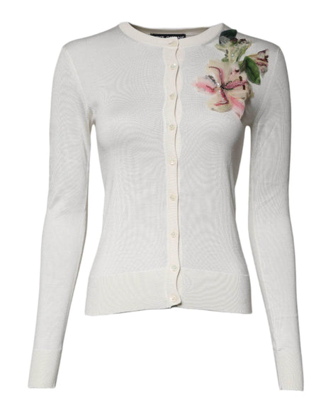 Dolce & Gabbana Cream Floral Silk Embellished Cardigan Sweater - Hilstor