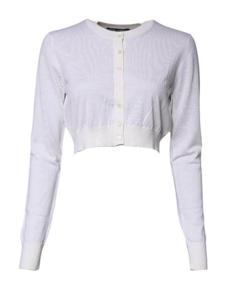 Dolce & Gabbana Cream Cashmere Knit Cropped Cardigan Sweater - Hilstor