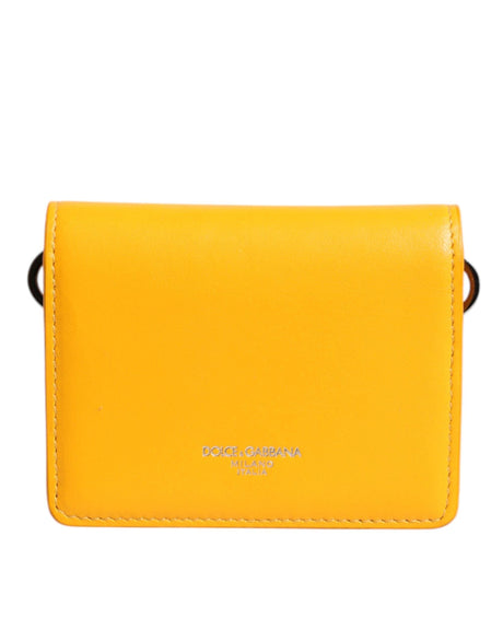 Dolce & Gabbana Yellow Leather Bifold Card Holder Crossbody Bag - Hilstor