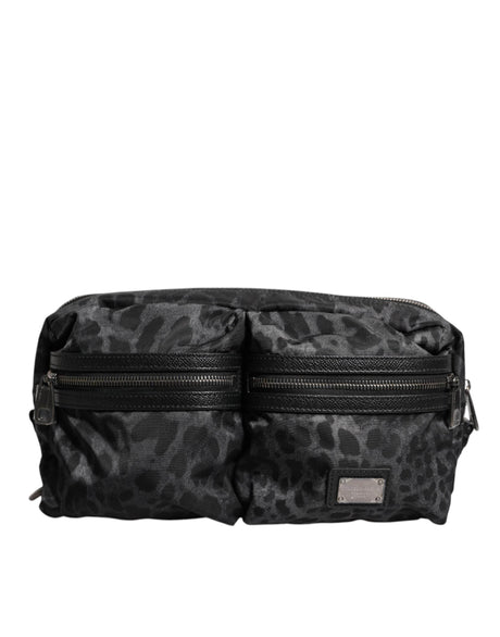 Dolce & Gabbana Black Gray Leopard DG Logo Belt Waist Fanny Pack Bag - Hilstor