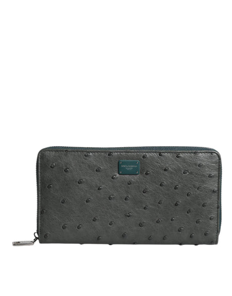Dolce & Gabbana Green Ostrich Logo Plaque Zip Around Continental Wallet - Hilstor