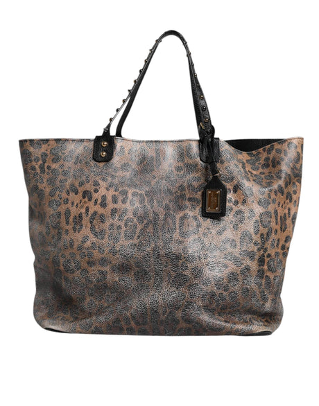 Dolce & Gabbana Brown Leopard BEATRICE Leather Logo Plaque Tote Bag - Hilstor