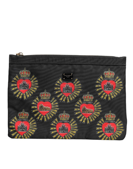 Dolce & Gabbana Black Red Nylon Sacred Heart Clutch Pouch Bag - Hilstor