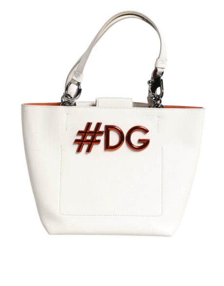 Dolce & Gabbana White Leather #DG BEATRICE Top Handle Tote Bag - Hilstor