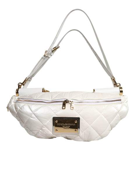 Dolce & Gabbana White Quilted Logo Plaque Belt Waist Fanny Pack Bag - Hilstor