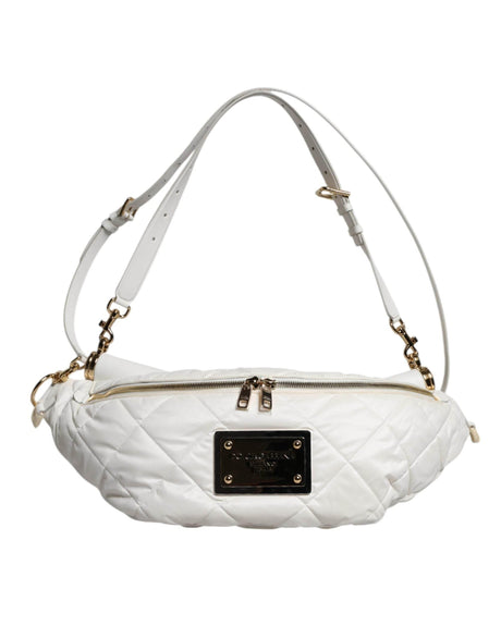 Dolce & Gabbana White Quilted Logo Plaque Belt Waist Fanny Pack Bag - Hilstor