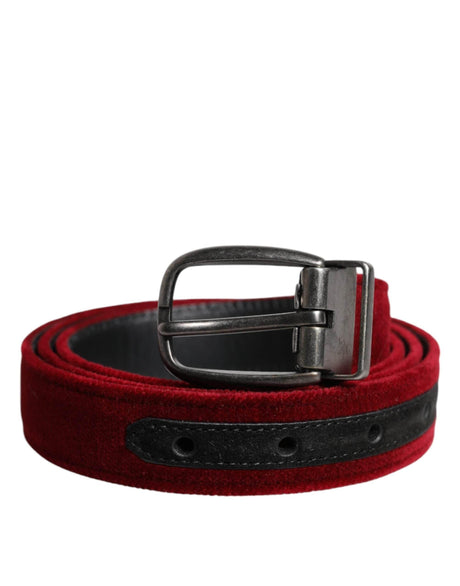 Dolce & Gabbana Red Velvet Black Metal Buckle Logo Belt - Hilstor