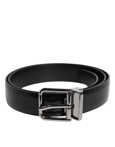 Dolce & Gabbana Black Shiny Leather Silver Metal Buckle Belt - Hilstor