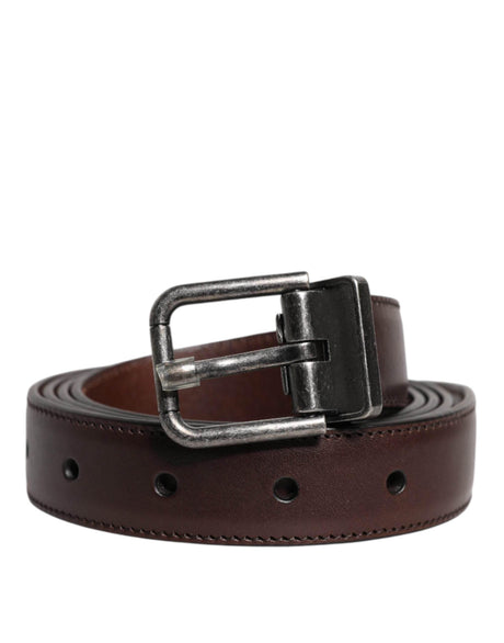 Dolce & Gabbana Brown Leather Silver Metal Buckle Belt - Hilstor