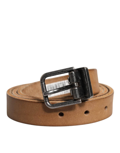 Dolce & Gabbana Brown Leather Silver Tone Metal Buckle Belt - Hilstor