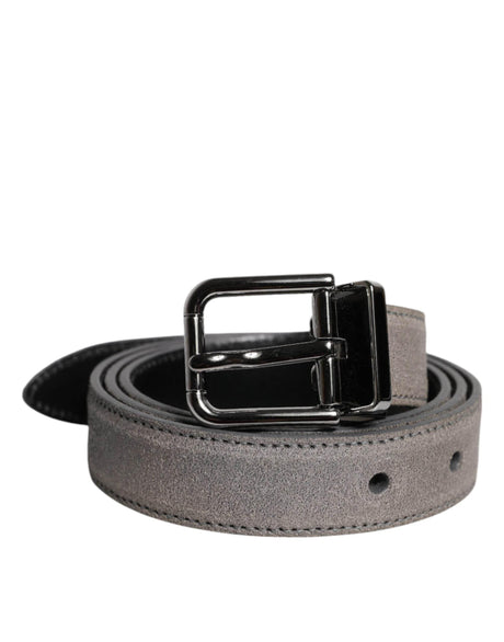 Dolce & Gabbana Gray Leather Silver Tone Metal Buckle Belt - Hilstor