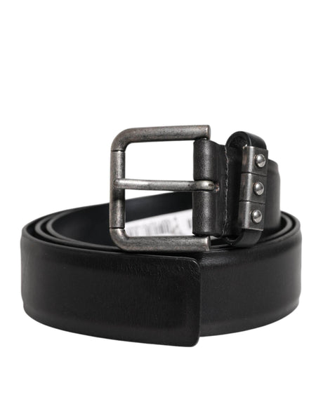 Dolce & Gabbana Black Leather Metal Buckle Classic Belt - Hilstor