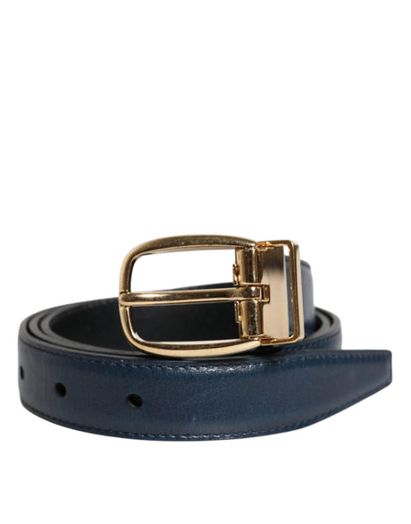 Dolce & Gabbana Blue Leather Metal Buckle Classic Belt - Hilstor