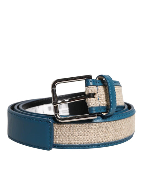 Dolce & Gabbana Blue Beige Leather Weaved Metal Buckle Belt - Hilstor