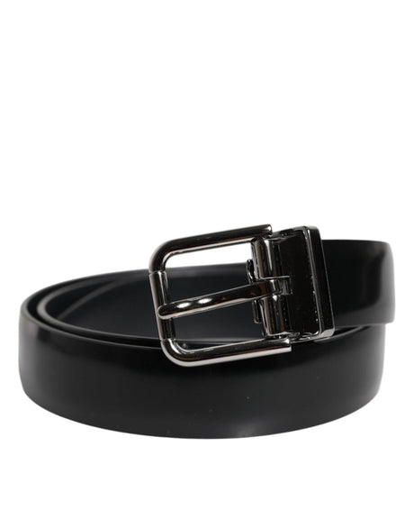Dolce & Gabbana Black Solid Leather Classic Waist Buckle Belt - Hilstor