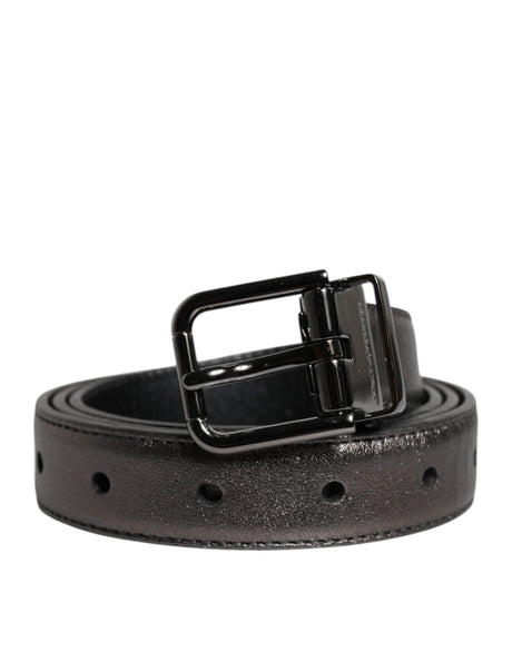 Dolce & Gabbana Black Leather Classic Metal Logo Buckle Belt - Hilstor