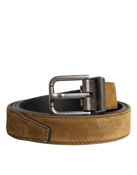 Dolce & Gabbana Brown Velvet Leather Logo Buckle Belt - Hilstor