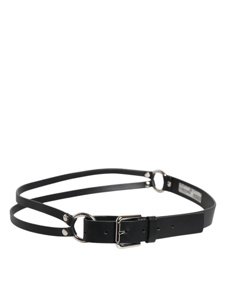 Dolce & Gabbana Black Leather Classic Metal Logo Buckle Belt - Hilstor