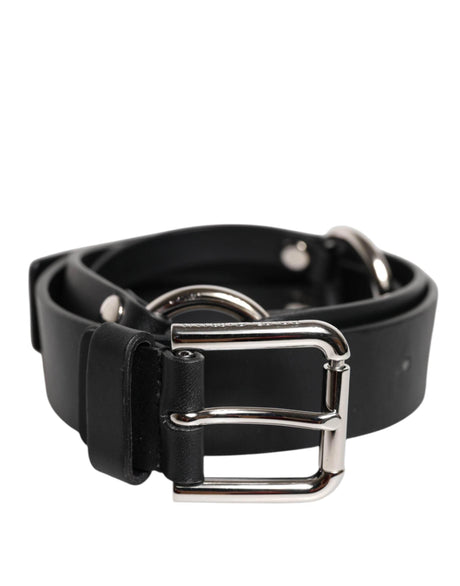 Dolce & Gabbana Black Leather Classic Metal Logo Buckle Belt - Hilstor