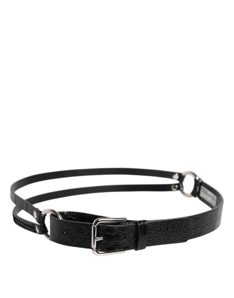 Dolce & Gabbana Black Exotic Leather Metal Logo Buckle Belt - Hilstor