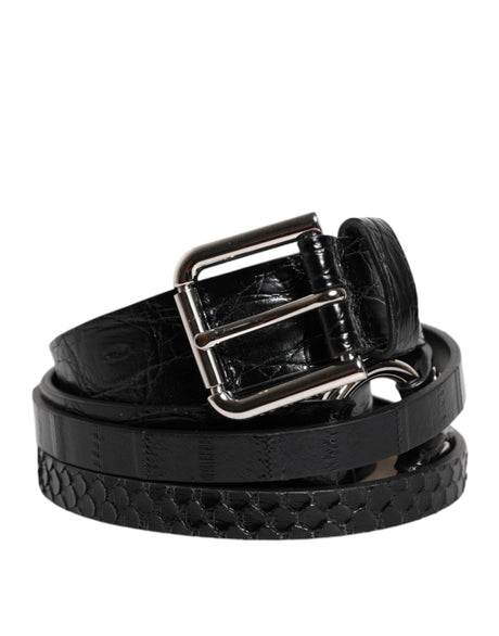 Dolce & Gabbana Black Exotic Leather Metal Logo Buckle Belt - Hilstor