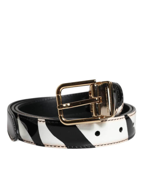 Dolce & Gabbana Black White Zebra Gold Metal Logo Buckle Belt - Hilstor