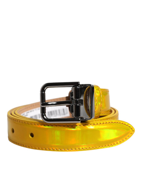 Dolce & Gabbana Metallic Yellow Leather Metal Logo Buckle Belt - Hilstor