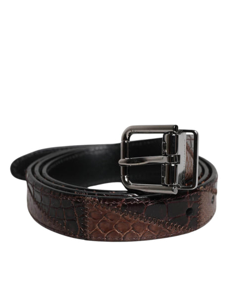 Dolce & Gabbana Brown Exotic Leather Metal Logo Buckle Belt - Hilstor