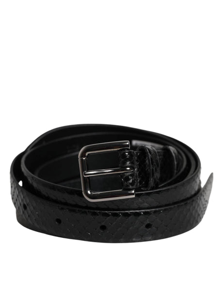 Dolce & Gabbana Black Leather Classic Metal Logo Buckle Belt - Hilstor