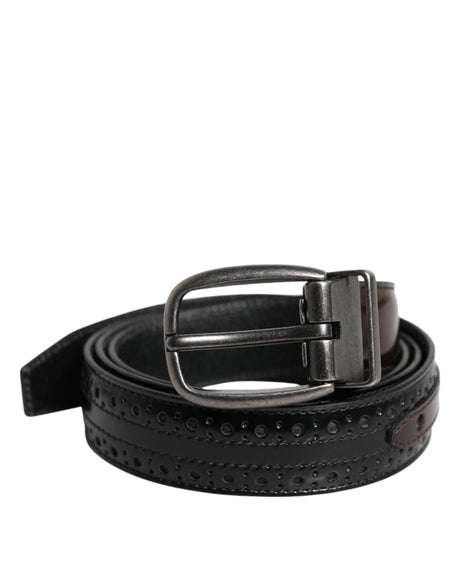 Dolce & Gabbana Black Brown Leather Classic Metal Buckle Belt - Hilstor