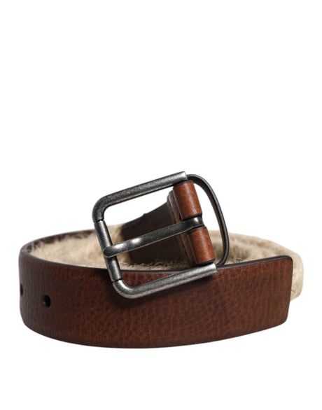 Dolce & Gabbana Brown Jute Leather Woven Metal Buckle Belt - Hilstor