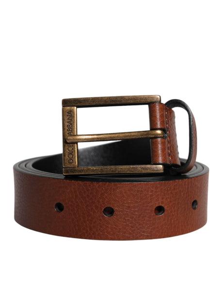 Dolce & Gabbana Brown Calf Leather Classic Metal Buckle Belt - Hilstor