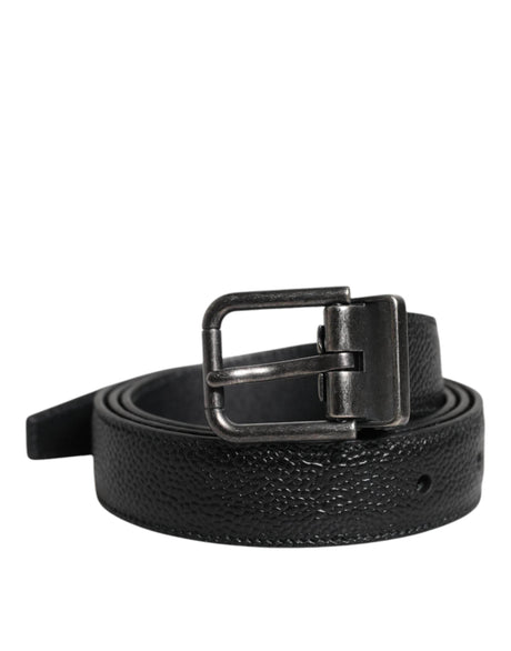 Dolce & Gabbana Black Calf Leather Classic Metal Buckle Belt - Hilstor