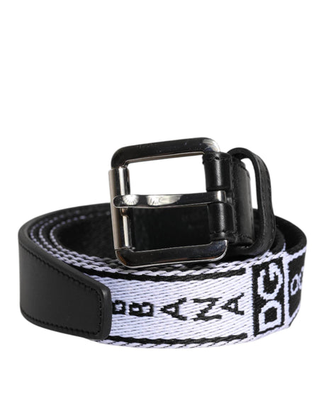 Dolce & Gabbana Black White Printed Metal Logo Buckle Belt - Hilstor