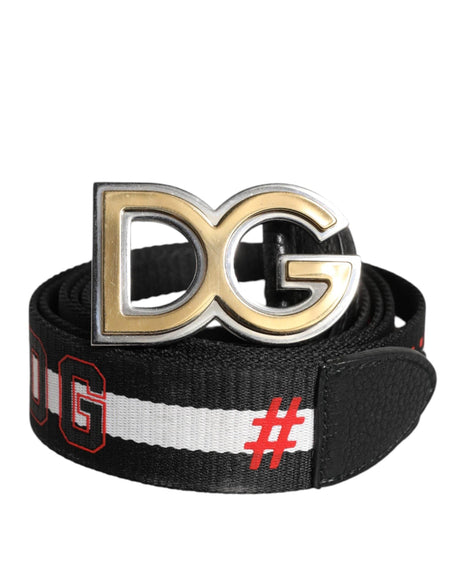 Dolce & Gabbana Black White Printed Metal Logo Buckle Belt - Hilstor