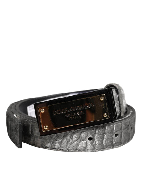 Dolce & Gabbana Silver Classic Gold Logo Plaque Buckle Belt - Hilstor