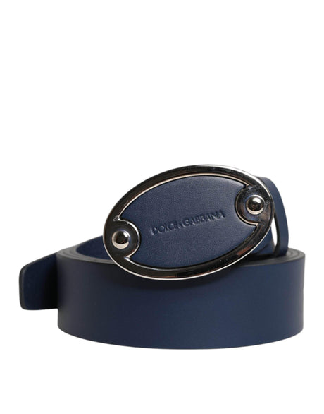 Dolce & Gabbana Blue Leather Classic Metal Logo Buckle Belt - Hilstor