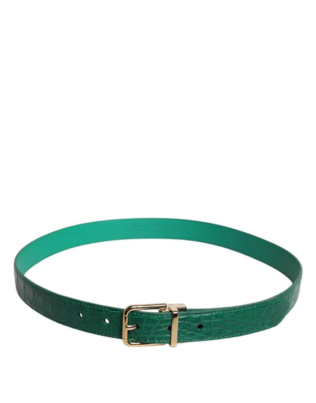 Dolce & Gabbana Green Leather Logo Metal Waist Buckle Belt - Hilstor